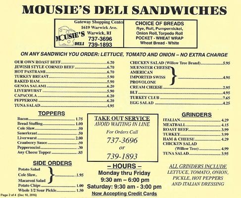 Mousies Deli menu 2